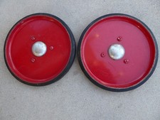 Vintage Pedal Car or Tractor  Red Wheels Tires with Chrome Hub Caps Set of 2