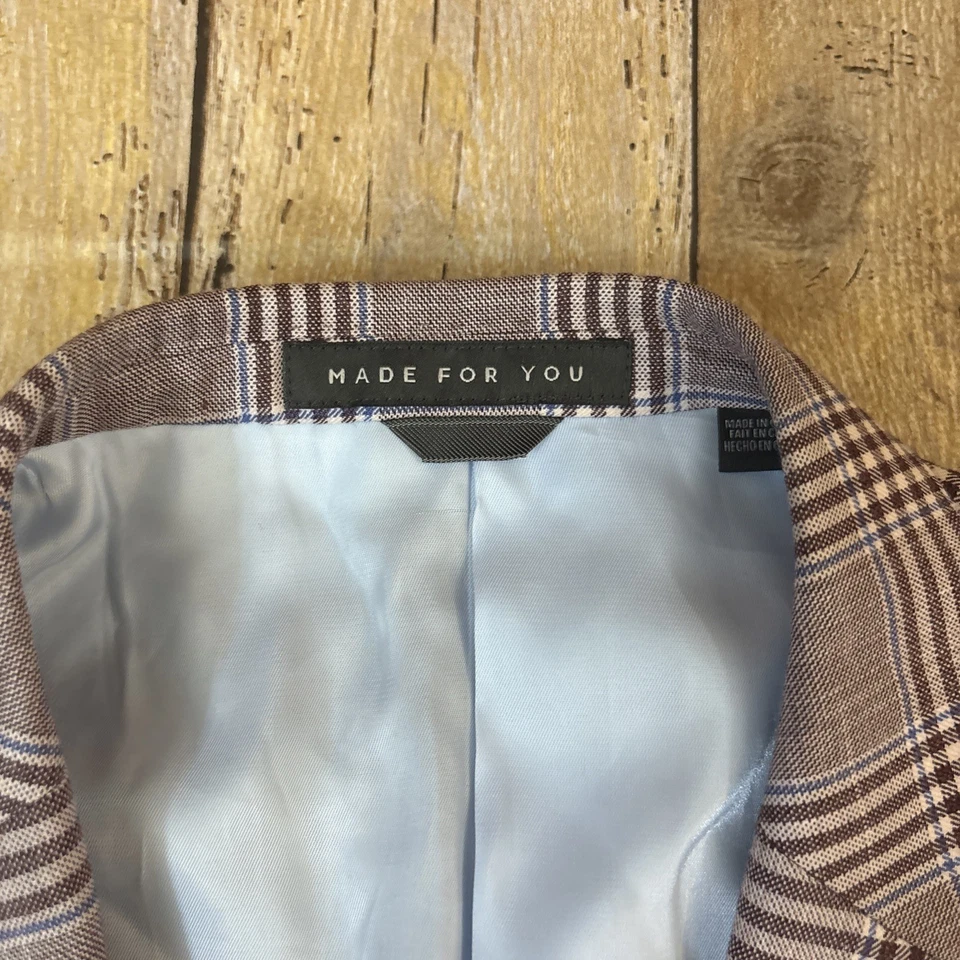 Blazer Indochino Rojo Glen Mezcla de Lana a Cuadros Lino 40S Foto 4 de 4