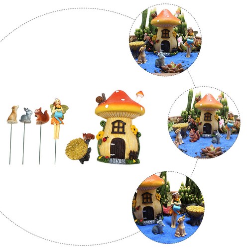 6pcs Mushroom House Fairy Bonsai Decorazioni Ornamento in miniatura per giardino - Zdjęcie 3 z 12