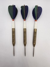 Vintage Blue/Green Feather Accudart Set Of Brass Darts With Case
