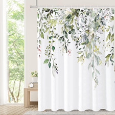 Tititex Sage Green Eucalyptus Shower Curtain, Watercolor Leaves on the Top Plant