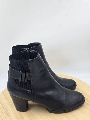 Anne Klein Rafe Black Faux Leather Ankle Boot Side Zip Elastic Back Women's 9.5