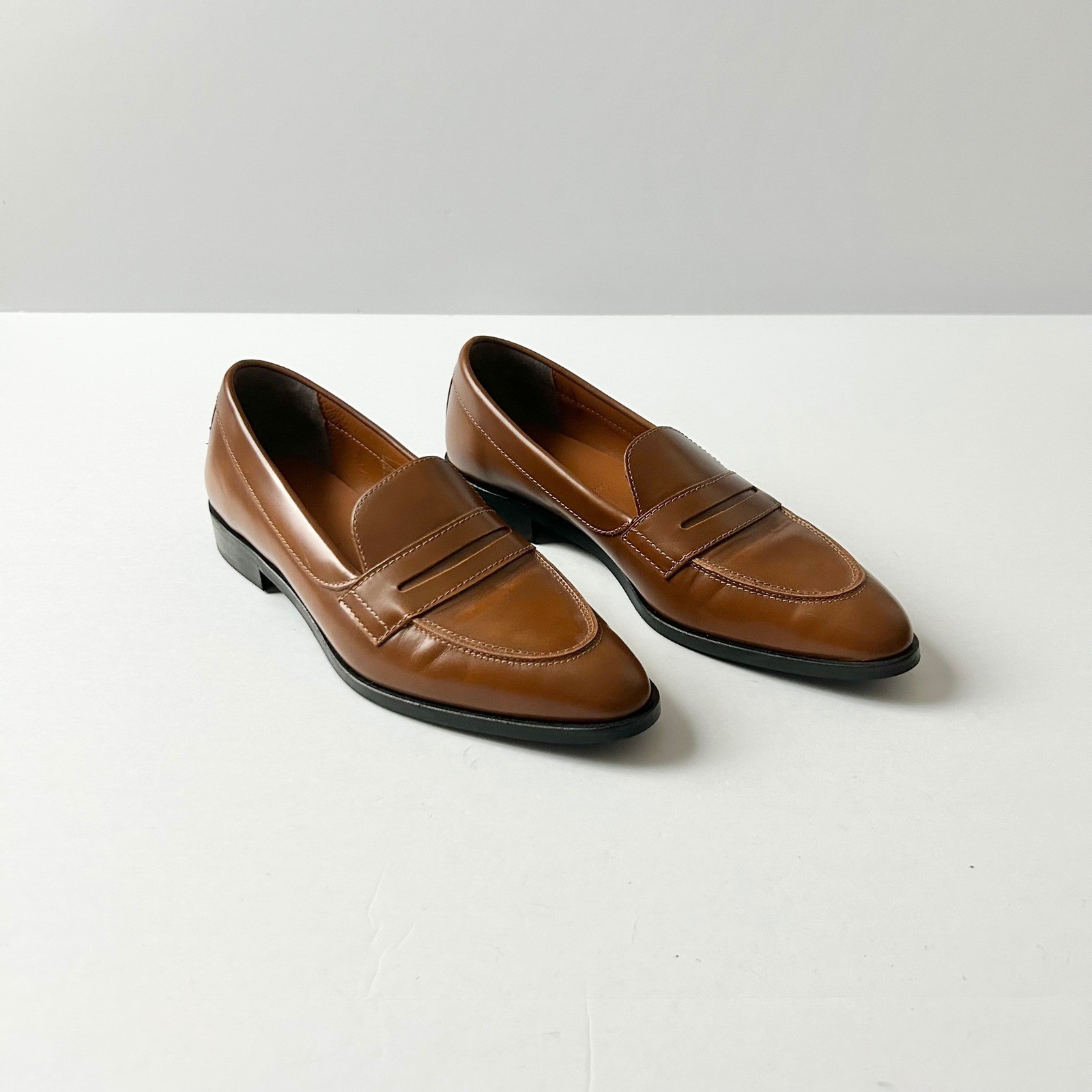 Everlane The Modern Penny Loafer Cognac Brown Italian Leather Shoes Size 8.5