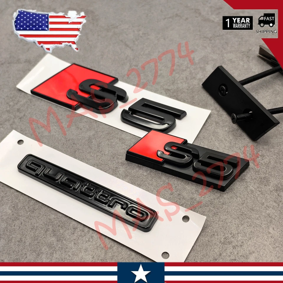 3 piezas negro rojo S5 rejilla delantera emblema maletero trasero puerta trasera maletero tapa maletero insignia Foto 3 de 4