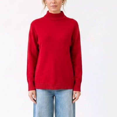 Damen Feinstrickpullover Gr. 38 40 42 Stehkragen Pulli Italy mit Knöpfe Rot