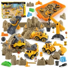 43-Piece Construction Sensory Playset 2 lbs Play Sand, 4 DIY Trucks, Crane ...