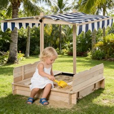 Kids Sandbox with Adjustable Canopy, Bench, Foldable Cover