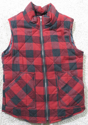 Womens M Be Cool Los Angeles Black/Red Buffalo Plaid Puffy Vest warm hiking
