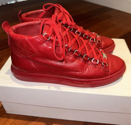 Balenciaga 412381 ARENA Sneakers alte da uomo in pelle rossa taglia 40 Made in Italy
