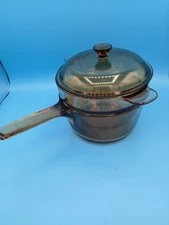 Vintage Corning Ware Vision Double Boiler Set Amber V-20-B & V 1.5 C Pyrex Lid