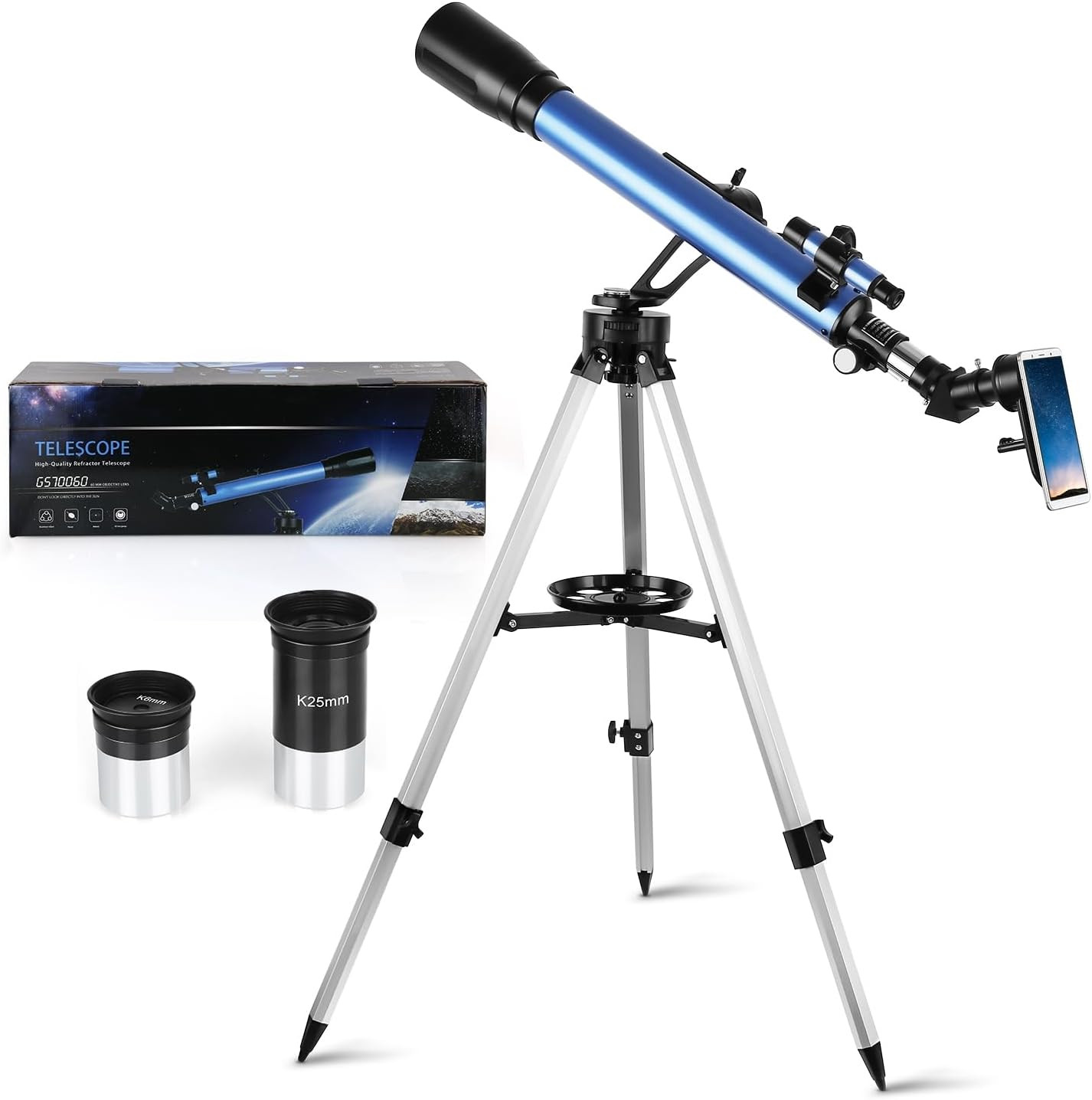 Télescope astronomique 60/700 avec trépied réglable et oculaires de rechange