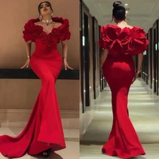 Customized High Quality Jersey Flower Pleat Trumpet Off Shoulder Long Dresses