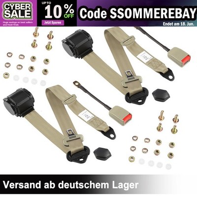 2x 3 Punkt Sicherheitsgurt Automatikgurt Gurtpeitsche E Prüfug Universal Beige