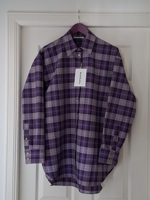 ACNE STUDIOS Oversized Purple Checked Long Sleeve WoolBlend Shirt EUR 40/ UK 12