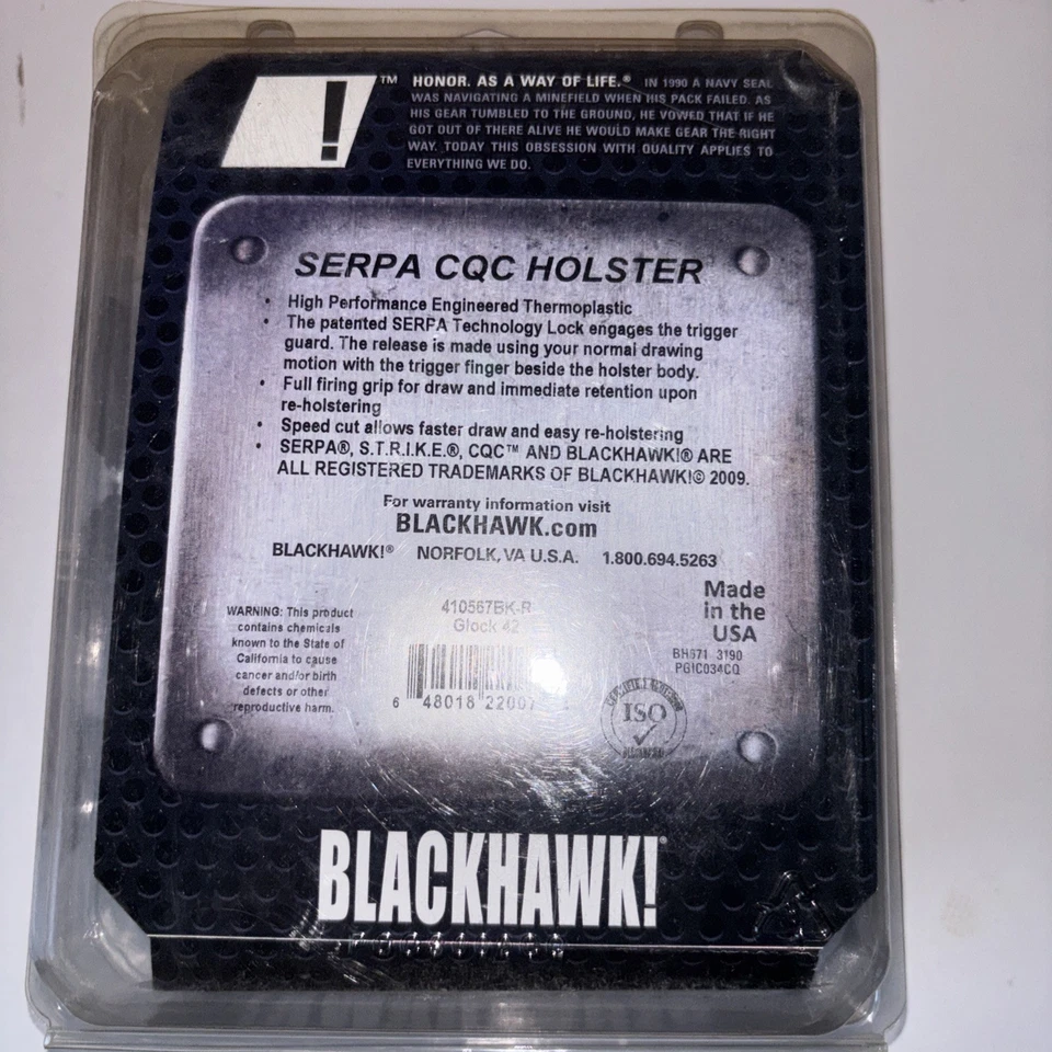 BlackHawk Serpa CQC Concealment Paddle / Belt Slide Holster fit Glock 42 380 - Image 2 of 2
