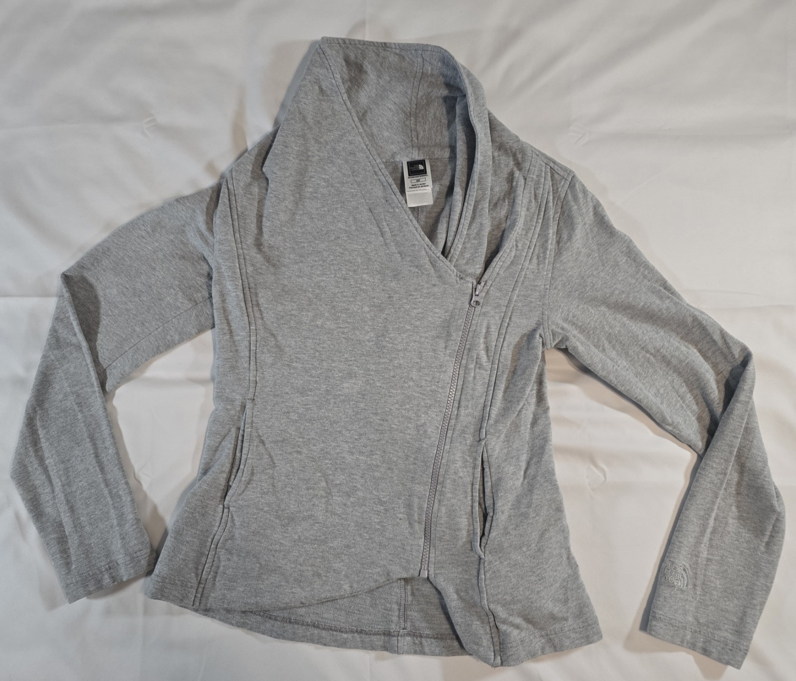 The North Face Womens Small Gray Asymmetrical Zip Hoodie Jacket Soft Stretch