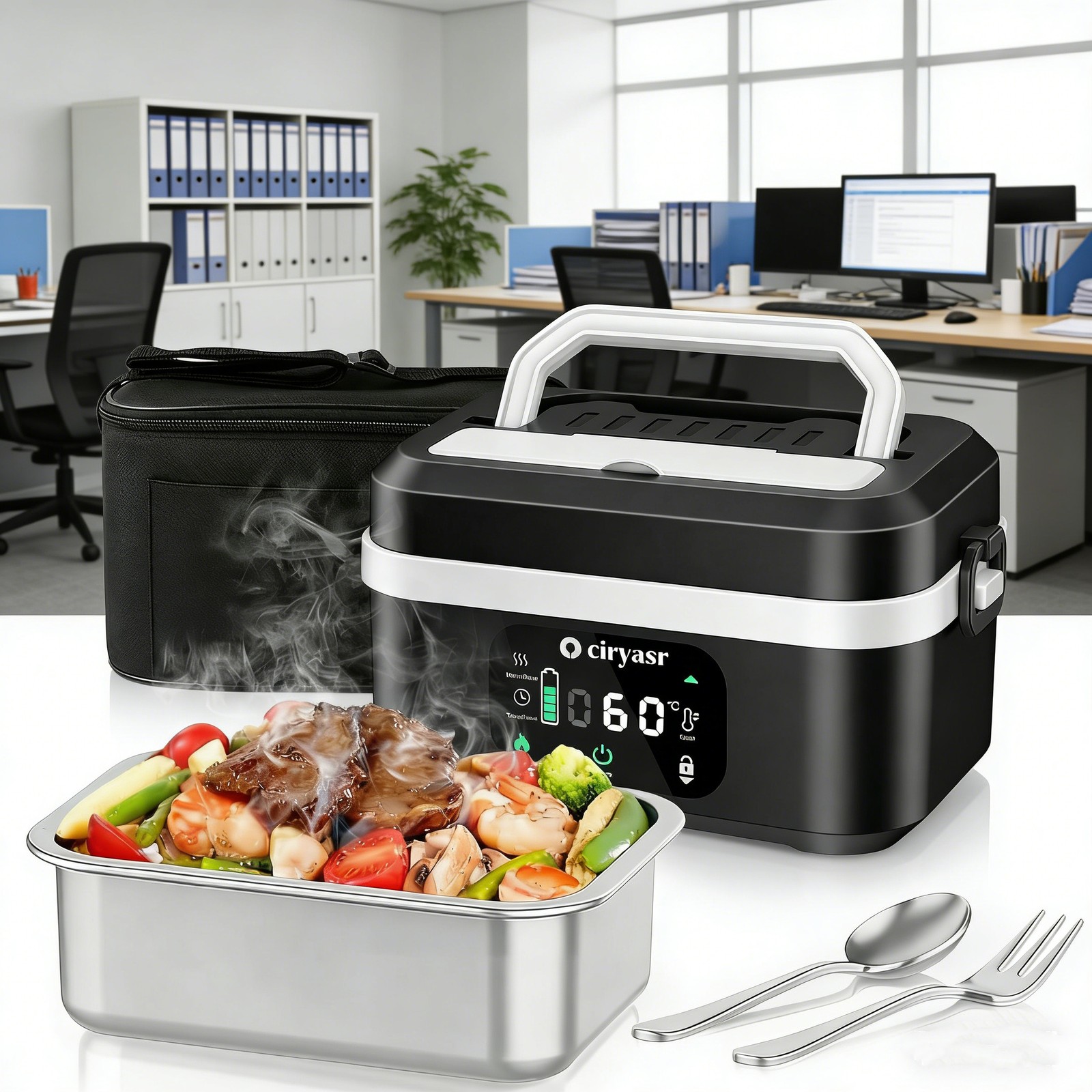 Cordless Electric Lunch Box, 1.35 L Battery Powered Heated Lunch Box,Portable,b