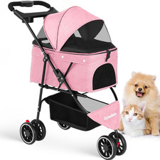 Pet Stroller,Dog Stroller for Small Medium Dogs Cats,3 Wheels,Foldable,With Brea