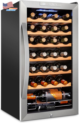 28 Bottle Compressor Wine Cooler Refrigerator W/Lock Large Freestanding Wine Cel