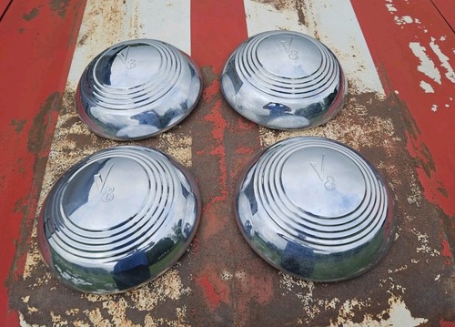 Set of 4 1939 Ford Chrome Accessory Wide Five Hubcaps Hub Caps V8 39 Deluxe