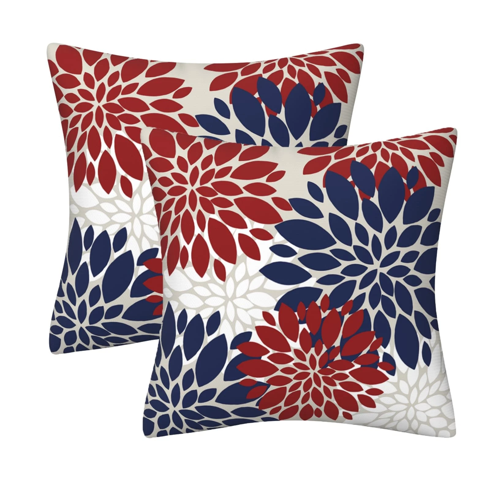 Navy Blue Red White Dahlia Floral Throw Pillows Farmhouse Decorative Throw Pi...