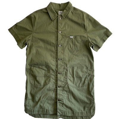 Lee Workwear Shirt Dress Womens L Olive Green Short Sleeve Button Front Pockets