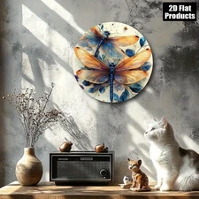 Dragonfly Theme Round Aluminum Metal Sign Bar Kitchen Decor