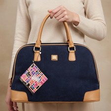 Diane Von Furstenberg Navy Canvas Leather Trim 9" Boarding Bag NWT