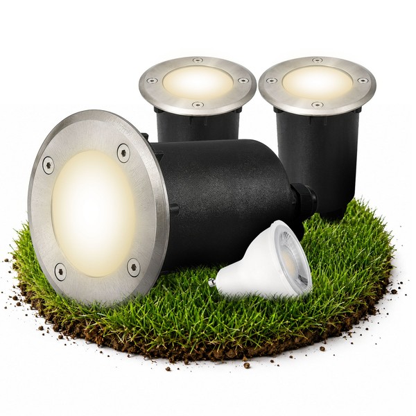 3X Bodeneinbaustrahler Marne IP67 Mit GU10 5W Neutralweiß 230V Dimmbar Rund Alu-image