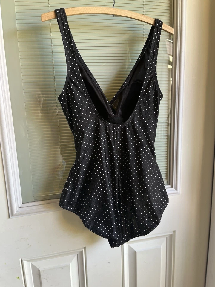 Traje de baño Jantzen vintage años 90 lunares negros de una pieza modesto abrigo sintético clásico Foto 4 de 4