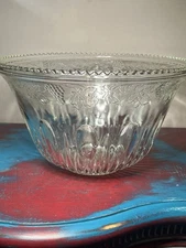 Indiana Glass Harvest Grapes Sawtooth Edge Clear Punch Bowl Vintage USA 12"x7"