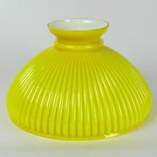 Vintage Ribbed Yellow Glass Lamp Shade with Opaline Interior Art Deco Style