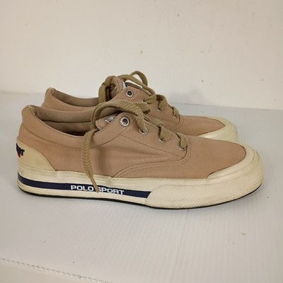 VTG Polo Sport Ralph Lauren Clipper Canvas Sneaker Khaki Women's US Sz 10 Read*