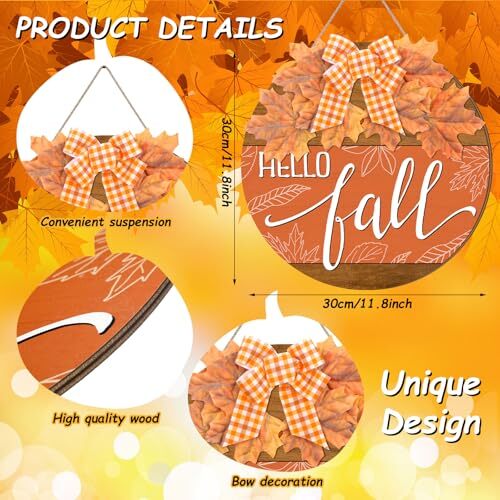 Letrero Hello Fall para puerta principal otoño madera colgante coronas de otoño arco - Imagen 2 de 6