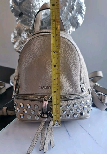 Michael Kors Rhea Mini Backpack Leather Womens Sliver Studded Rucksack - Picture 13 of 17
