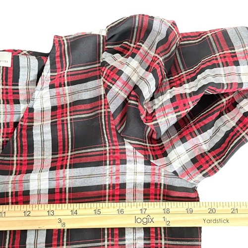 LOFT Puff Sleeve Plaid Top Womens MP Red Crinkle V Neck Checked BOHO Relaxed - Picture 7 of 8