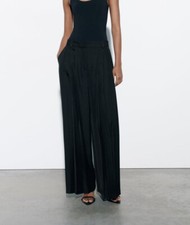 ZARA WOMAN SS23 HIGH WAIST PLEATED WIDE-LEG TROUSERS PANT BLACK Sz S 3354/721