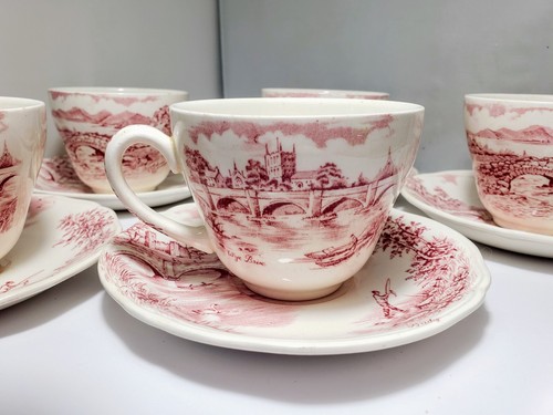 5 Sets MEAKIN ENGLISH BRIDGES Cups Saucers Ludlow Ahness Wye Red White Pink - Picture 15 of 17