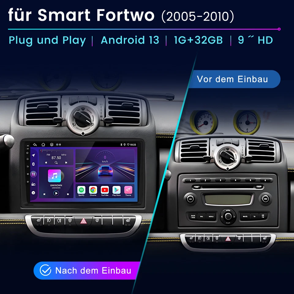 Carplay Android14 32G Autoradio Für Benz Smart Fortwo 451 454 2005-2015 GPS Navi - Bild 4 von 4