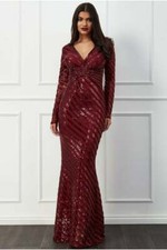 Goddiva SEQUIN Stripe MAXI Dress Wine UK8-16 dress cocktail party evening RP £89