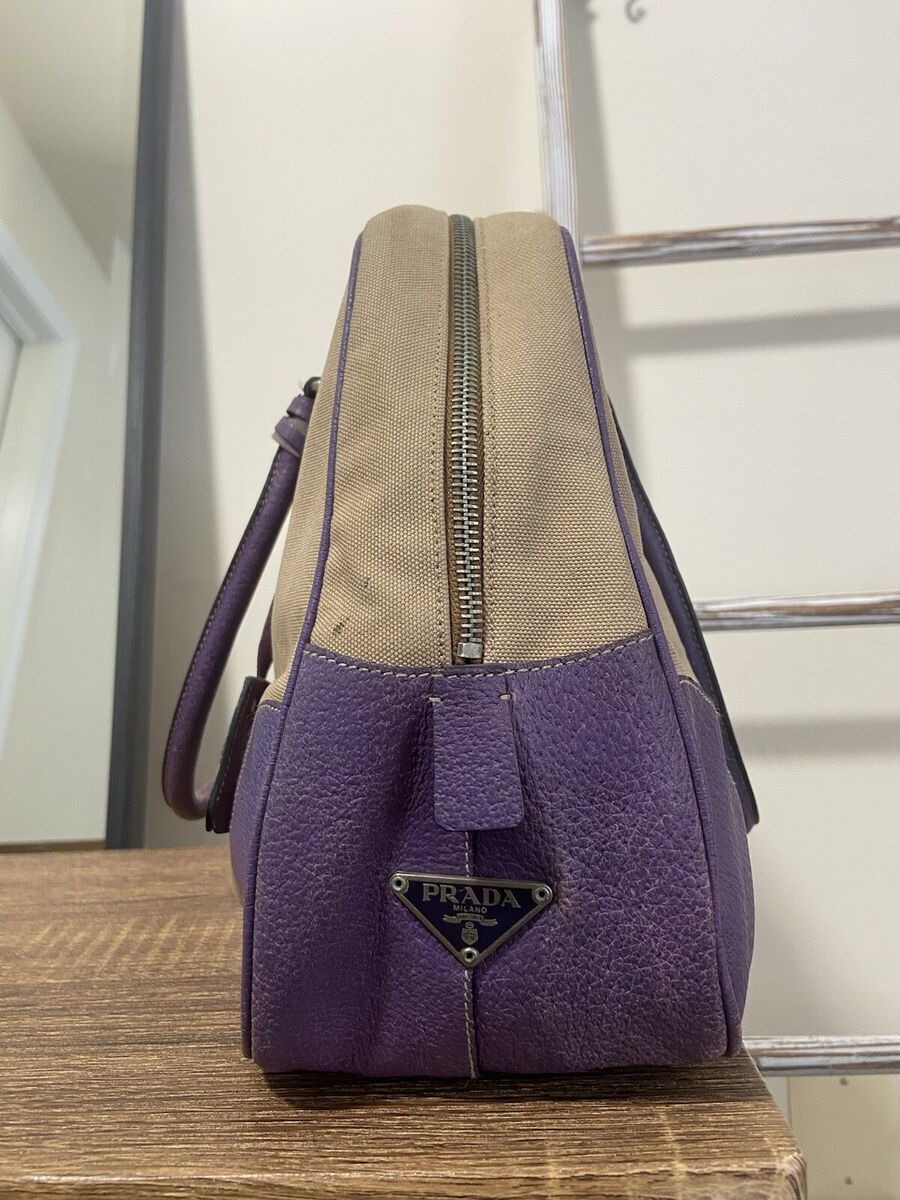 Prada Faded Vintage Purple Cinghiale Canapa Canvas Bauletto Prada Faded Vintage Purple Cinghiale Canapa Canvas Bauletto