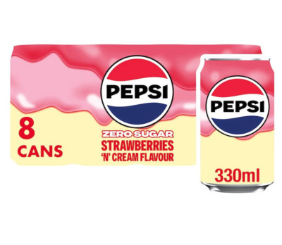 Pepsi Erdbeeren 'N' Cream Aroma Softdrink Dosen, 8 x 330ml