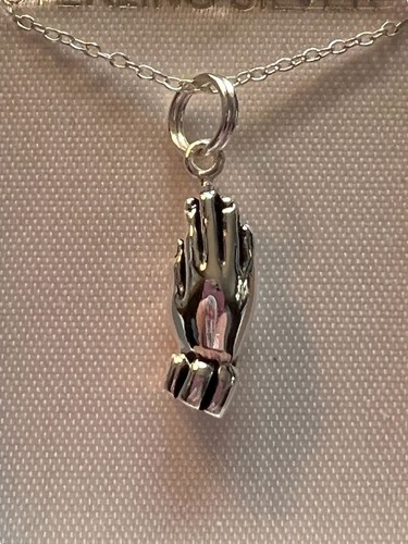 Sterling silver necklace praying hands pendant 18" chain Gift Communion Baptism - Picture 4 of 4