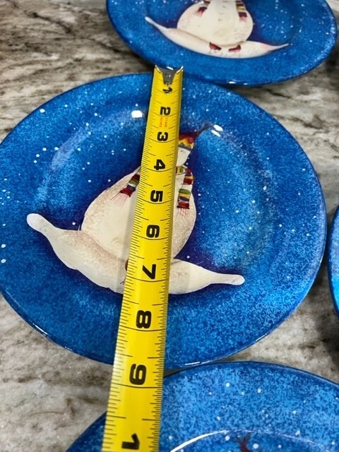 Juego de 5 platos de ensalada muñeco de nieve azul Sakura Snowmates Foto 3 de 4