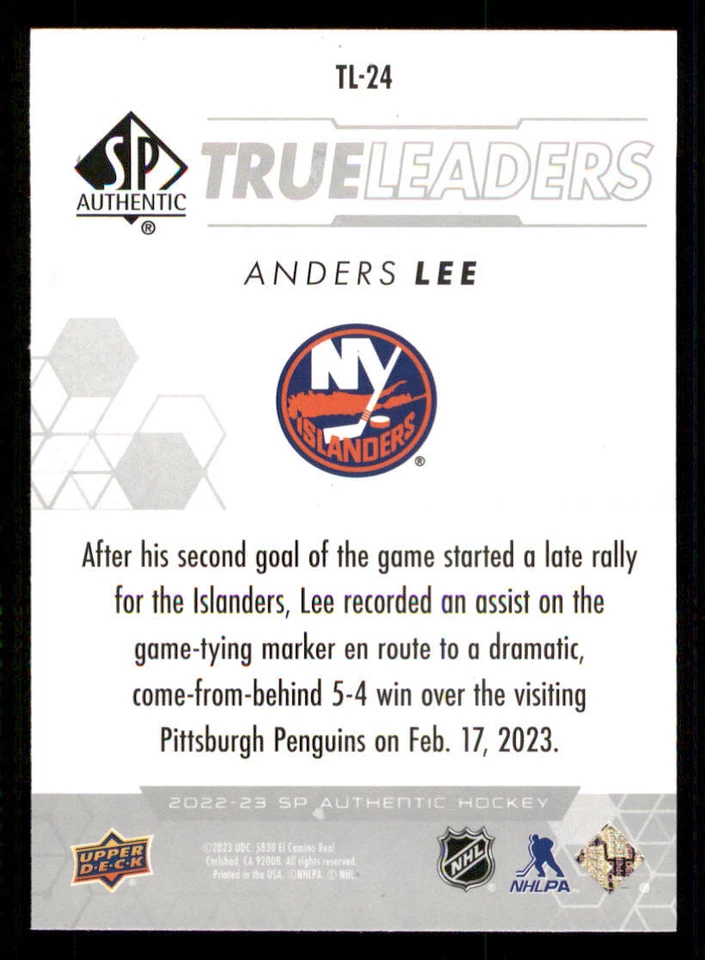2022-23 SP Authentic True Leaders #TL24 Anders Lee - Image 2 of 2