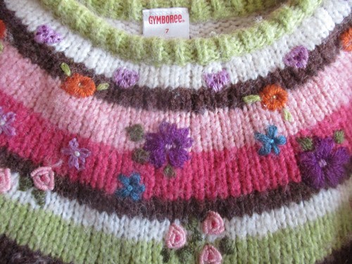 VGUC Gymboree Girls Size 7 Brown Sweater Flowers - Picture 3 of 3