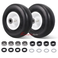 2pcs 9x3.50-4 Flat Free Wheel Tire Solid Smooth Lawn Mower,3/4" or 5/8" Bearing