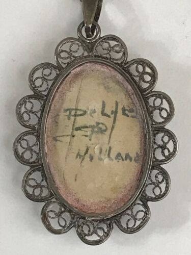 Pendentif collier filigrane moulin à vent en céramique Delft signé signature Millano - Photo 1 sur 7