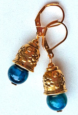 BLUE TIGER EYE Lantern shape drop earring GP LEVERBACK handcrafted XGE
