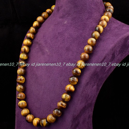 Natural 6/8/10/12mm Yellow Tiger's Eye Gemstone Round Beads Necklace 16-36in - Picture 3 of 12